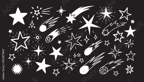 Line surprise icon element set. Hand drawn line sun bursts, cartoon star sparkles, and playful surprise rays with comic starburst and whimsical sunshine comic effect elements. 