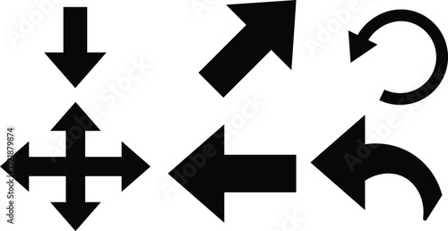 Collection of black directional arrows on a white background