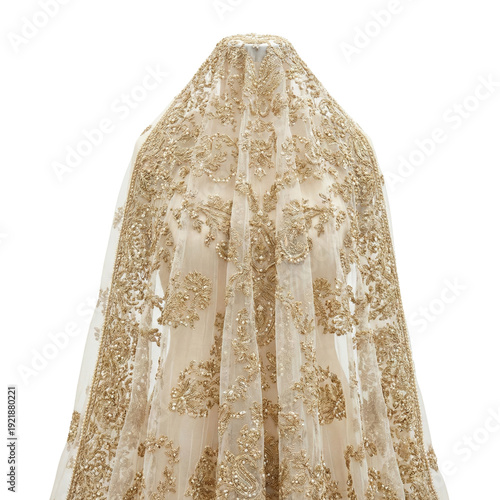 Photos Intricate gold embroidered bridal veil or dupatta