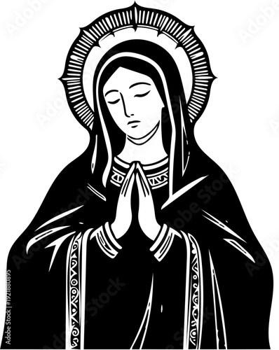 Virgin Mary Blessed Mother Silhouette Illustration Vector Art SVG
