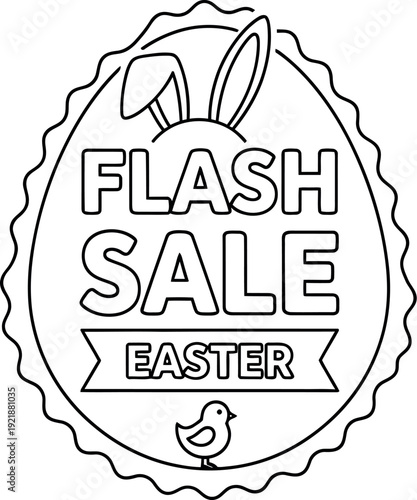 Black and white outline badge featuring bold text that announces an exciting flash sale event specifically themed around the joyous celebration of easter holiday promotions.