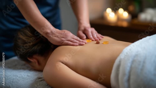 Wallpaper Mural Woman receiving cupping therapy on her back, traditional Chinese medicine treatment for pain relief and relaxation, hijama at spa salon concept, neutral color palette, spa accessor Torontodigital.ca