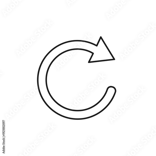 Curved arrow symbol for refresh or repeat, circular motion outline
