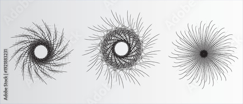 minimal radial abstract line patterns with circular symmetry on white background