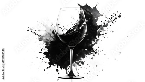 Black Ink Wine Glass Silhouette Brush Stroke Art Isolated