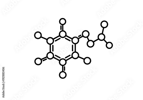 A really perfect outlined chemical structure of acetylsalicylic acid aspirin molecule line art icon black and white outline drawing