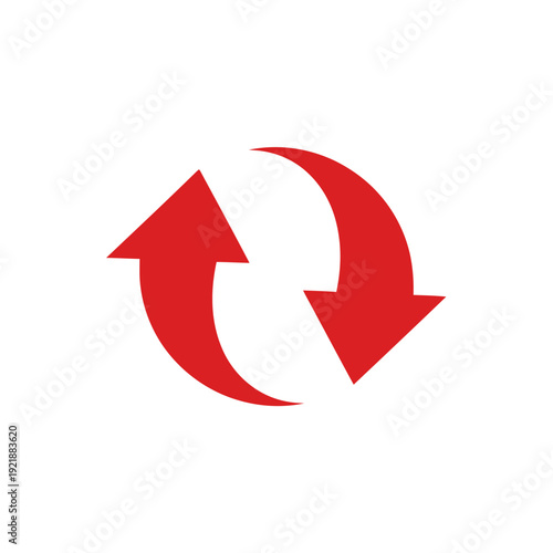 Red refresh or recycle arrows symbol for rotation and renewal