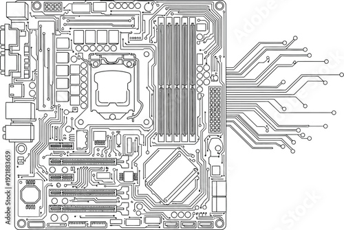 Computer motherboard schematic diagram showing various electronic components and connections