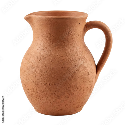 Traditional terracotta clay pitcher with handle