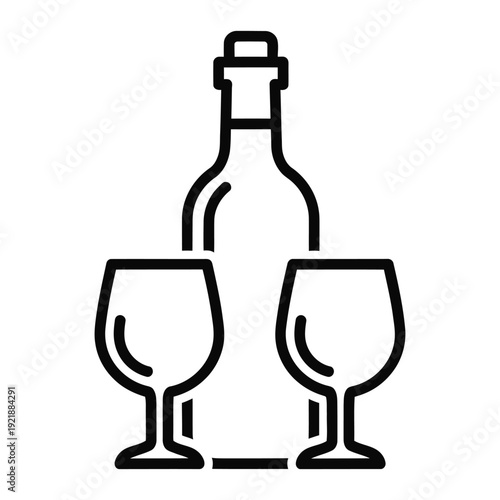 Wine bottle and two glasses icon
