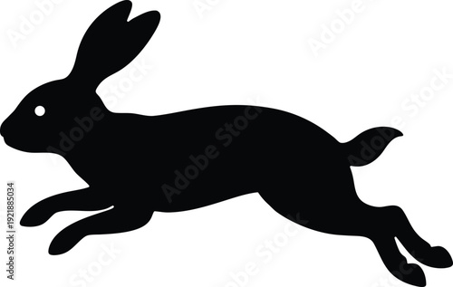 A black silhouette of a rabbit in mid-leap against a white background Vector