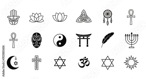 Collection of Religious and Spiritual Symbols Icons.