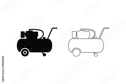 Air compressor icon set black silhouette and outline style