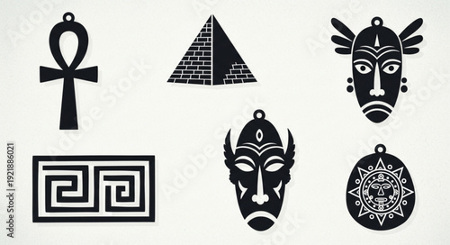 Collection of Ancient Egyptian and African Symbols Icons.