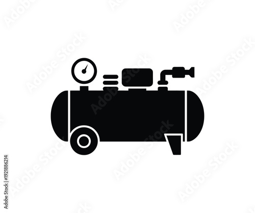 Air compressor icon silhouette, Industrial pneumatic tool for garage and workshop