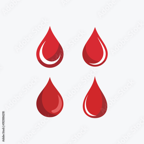Four Red Blood Drops Icons Set, Medical Donation Symbol, Drops Of Red Blood Icon, Drops Of Red Blood Icon, Blood Drops