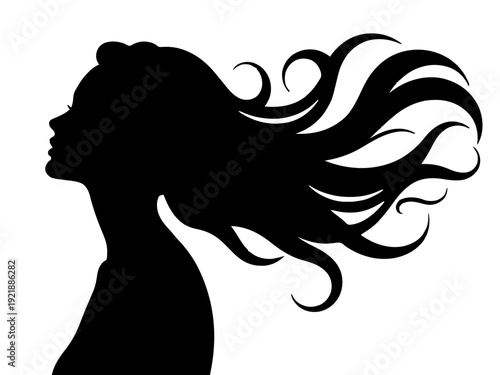 Seitenprofil einer Frau, deren Haare in fließende Linien übergehen. Künstlerisches, emotionales Motiv mit weichen Formen.KI Generiert