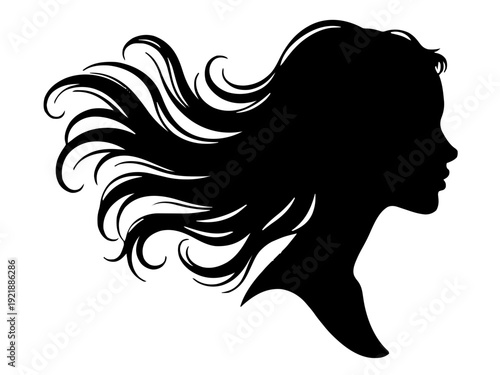 Seitenprofil einer Frau, deren Haare in fließende Linien übergehen. Künstlerisches, emotionales Motiv mit weichen Formen.KI Generiert