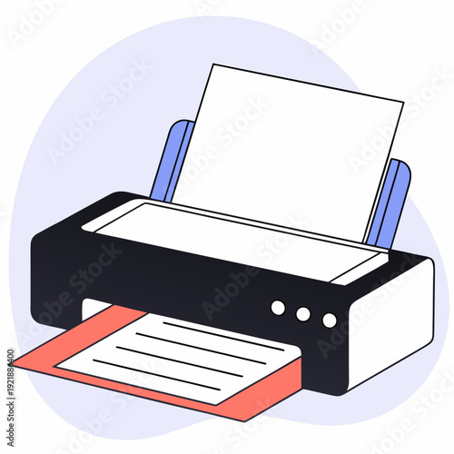 Printer with paper being printed in minimalist style  