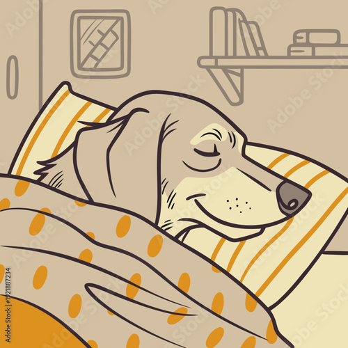 Happy dog sleeping peacefully under blanket in cozy home setting  