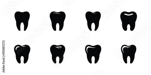 Black tooth silhouettes set on clean background