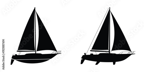 Sailboat Silhouette Vector Set – Nautical Yacht Illustration for Summer Ocean Design, Sea Adventure, Coastal Vacation, Sailing Lifestyle, and Marine Travel Art