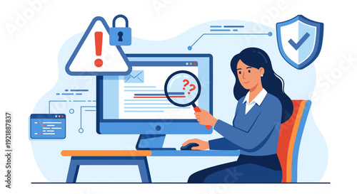 Digital security expert working on computer, analyzing data for potential online threats and protection