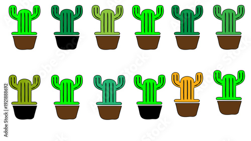 cactus plant silhouette vector icon set and white background