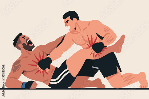 Illustration Of Two Wrestling Athletes, Who Are Competing, Falling Against Each Other Vector Design Template