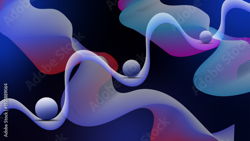 Modern abstract 3D background featuring smooth flowing gradient shapes and floating spheres, ideal for technology, digital, creative and futuristic design projects.