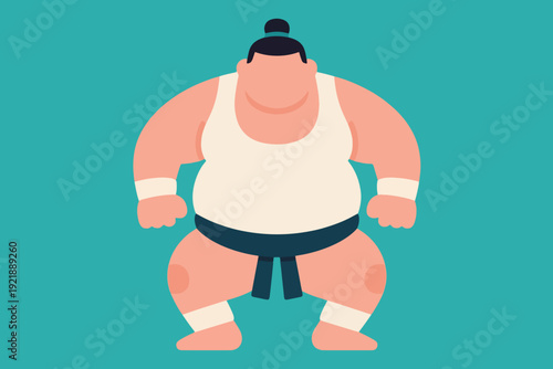Illustration Of A Sumo Wrestler Standing In A Squatting Position, With The Character Of A Fat, Heavy Athlete Vector Design Template