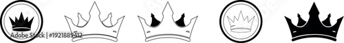 Crown vector outline and silhouette icon collection isolated on transparent background
