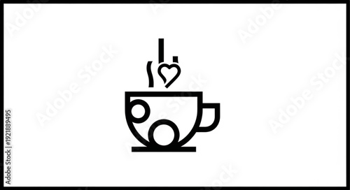 Simple illustration of a coffee cup with steam and a heart symbol, minimalist design.