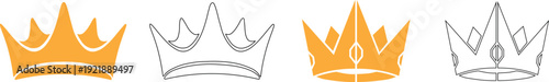 Crown icon set vector illustration of gold and outline royal symbols isolated on transparent background