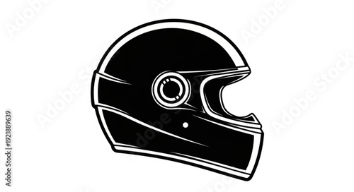 Black and white motorcycle helmet illustration, perfect for safety and protection.