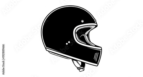 Classic black motorcycle helmet illustration, perfect for safety and style.