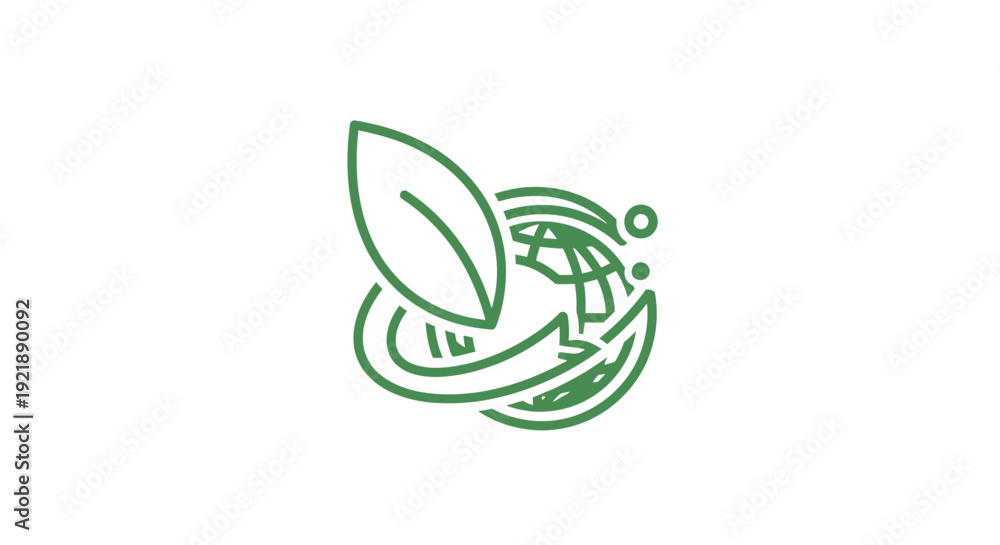 Obraz premium Simple green line art logo with leaf and globe elements.