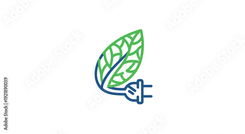 Green energy concept with leaf and electric plug.