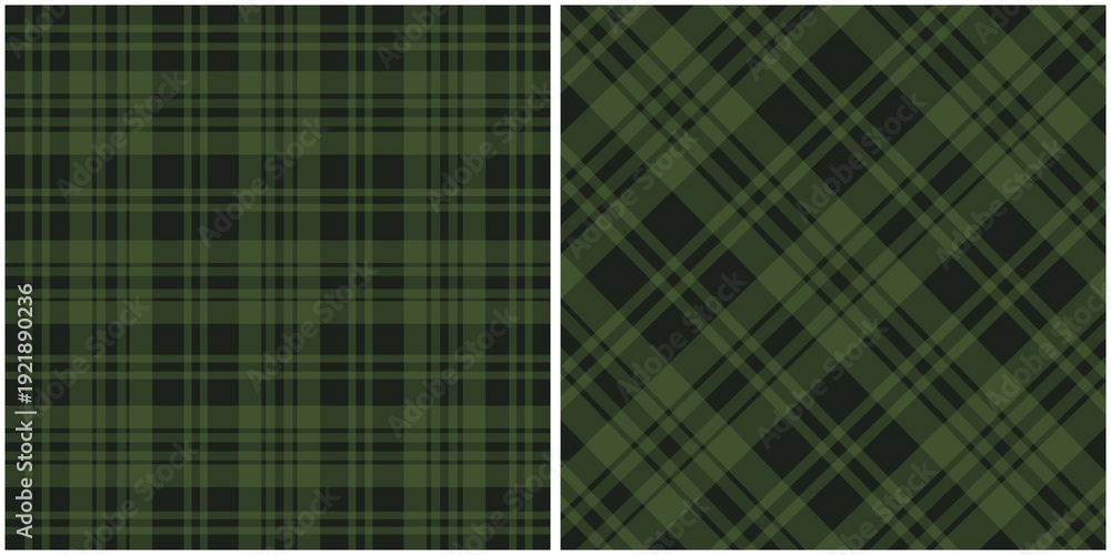 Fototapeta premium Dark Green and Black Plaid Patterns Classic and Diagonal Tartan Textures