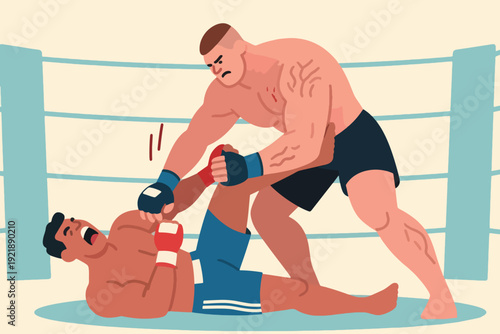 Illustration Of An Athlete Fighting On A Mat, An Athlete Is Paralyzing An Opponent Vector Design Template