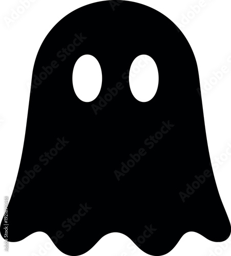 Black Ghost Silhouette with White Oval Eyes Icon Vector Design