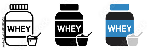 whey protein jar icon set