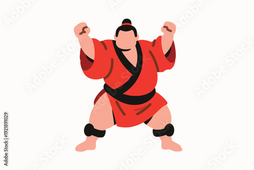 Illustration Of A Sumo Wrestler Wearing Traditional Clothing, Posing, Against A White Background Vector Design Template