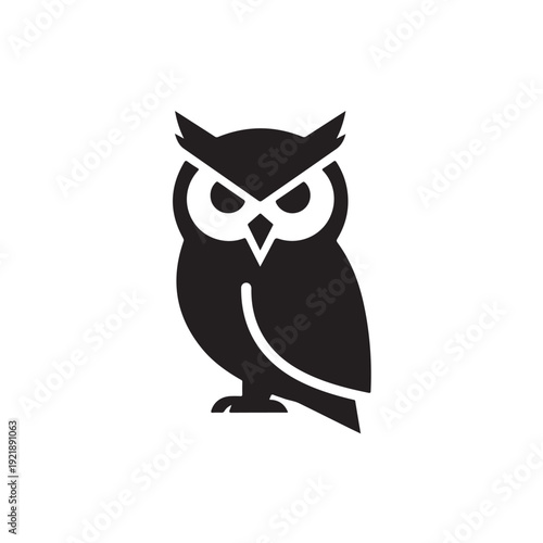 Bold black owl silhouette vector graphic, perfect for various design projects, educational materials, and professional branding, symbolizing wisdom, mystery, and nocturnal knowledge