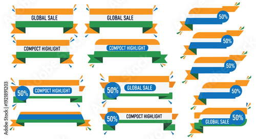 Collection of colorful discount and sale banners with various percentage labels