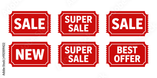 Red sale and best offer stickers on white background for advertising and marketing purposes