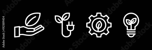 Eco friendly icons set with leaf and hand light bulb gear