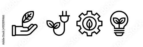Eco friendly icons with leaves and light bulb and gear