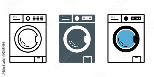 Washing machine icons in different styles and colors  household appliances