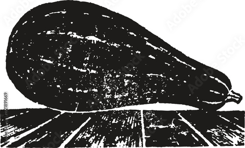 long zucchini lying on wooden surface fresh vegetable illustration in black and white vintage